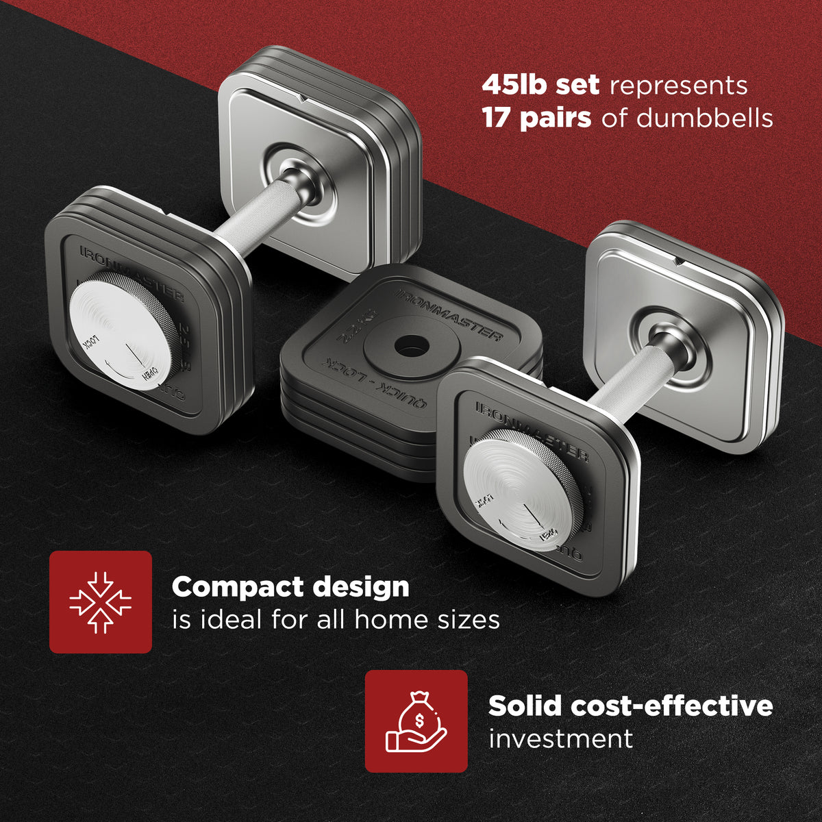 Quick-Lock Adjustable Dumbbell System 45 lb Set